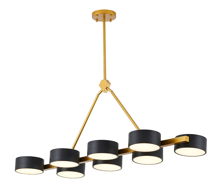 Frame Chandelier with Round Accent Shades and Acrylic Diffusers in Black & Gold by Bethel