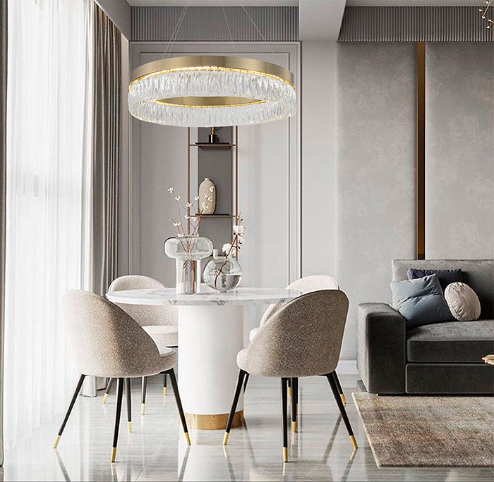 Round Frame LED Chandelier with Clear Hanging Crystals by Bethel - view 63