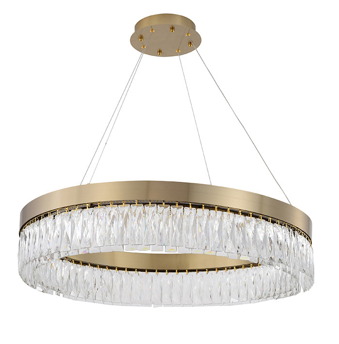 Round Frame LED Chandelier with Clear Hanging Crystals by Bethel - view 64