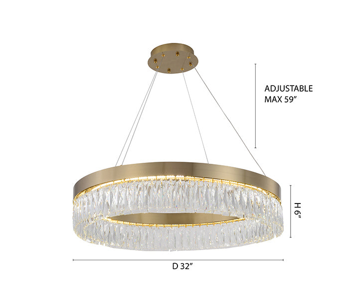 Round Frame LED Chandelier with Clear Hanging Crystals by Bethel - view 67