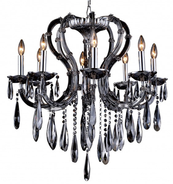 Smoke Crystal Chandelier with Hanging Tear Drops &amp; Chrome Hardware