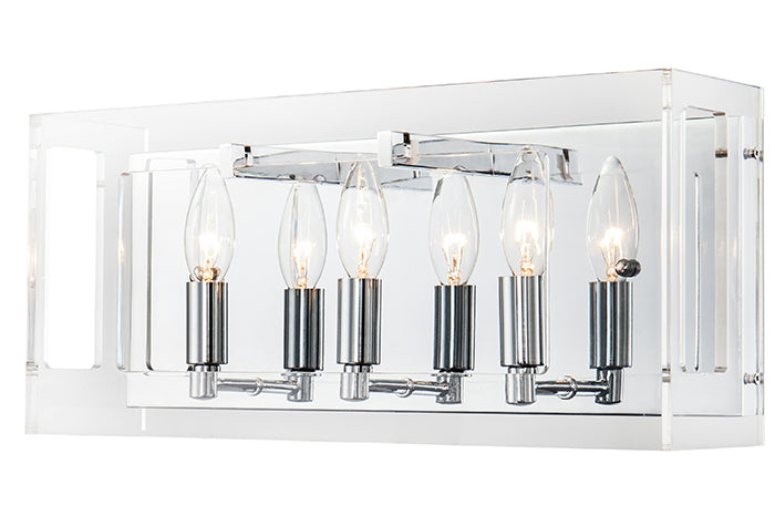 Clear Acrylic Rectangular Framed Wall Sconce with Boxed Cut Outs and