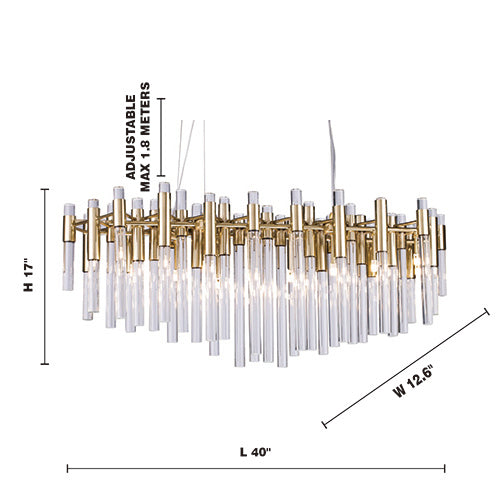 Metal Frame Chandelier with Clear Glass Rods in Gold by Bethel