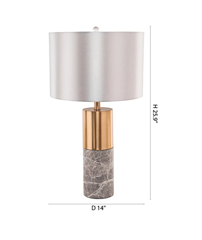 Gold with Grey Marble Base Table Lamp and Drum Shade by Bethel - view 2
