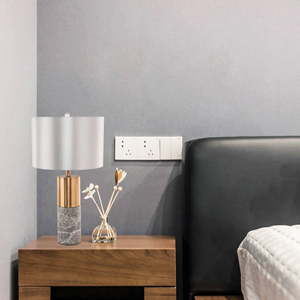 Gold with Grey Marble Base Table Lamp and Drum Shade by Bethel - view 3