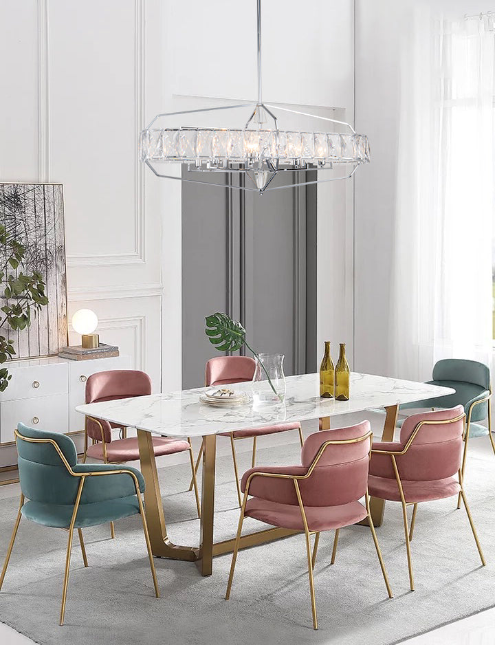 Chrome Metal Frame Chandelier with Clear Crystal Band by Bethel