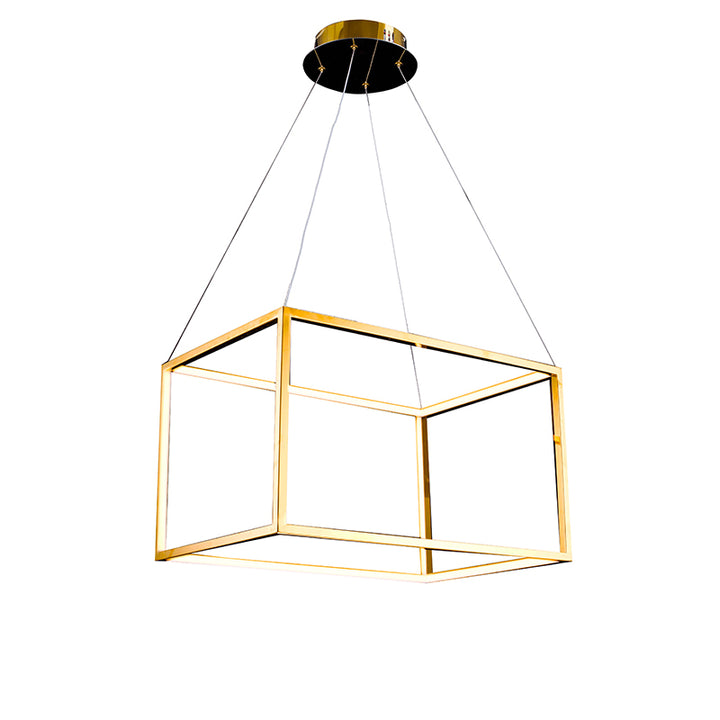 Frame Rectangular LED Chandelier with Diffuser in Gold by Bethel