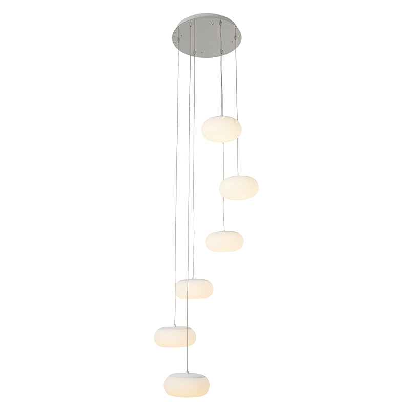 Round White Steel Flushed LED Ceiling Fixture with Hanging Pc Frame Pendant by Bethel