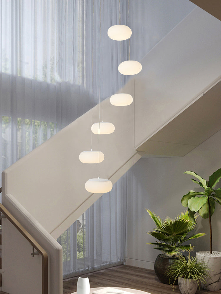 Round White Steel Flushed LED Ceiling Fixture with Hanging Pc Frame Pendant by Bethel - view 2