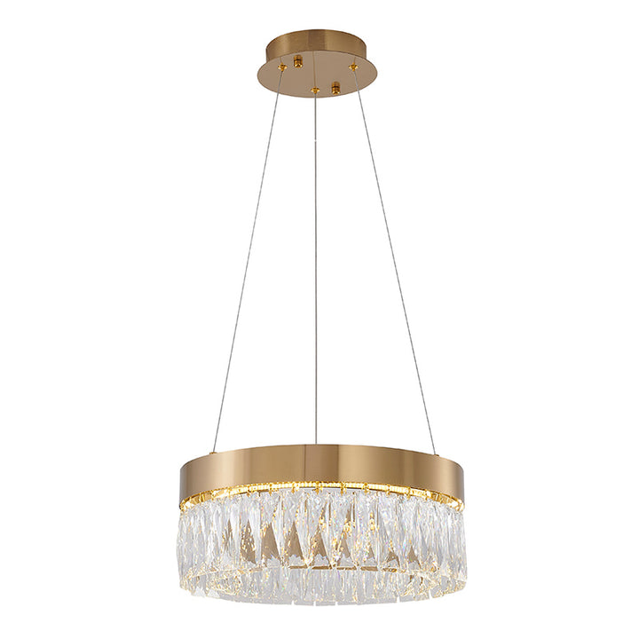 Round Frame LED Chandelier with Clear Hanging Crystals in Gold by Bethel