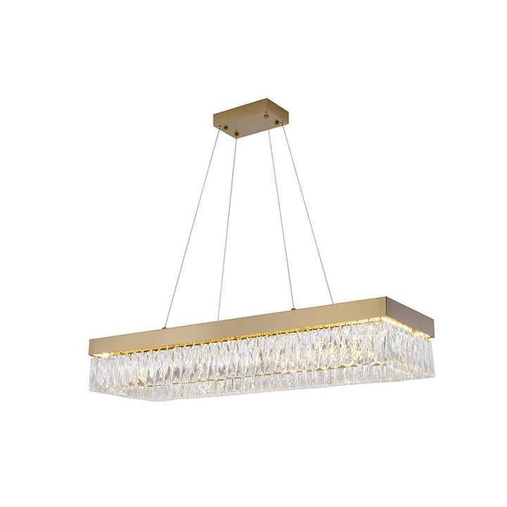 Hairline Frame LED Chandelier with Clear Hanging Crystals in Gold by Bethel