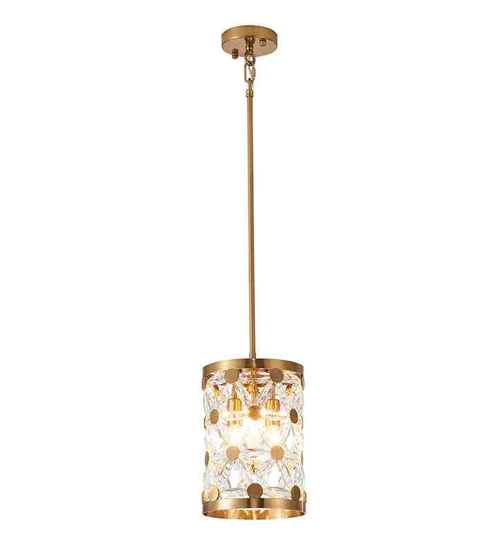 Frame Single Pendant Light with Clear Crystal Star Shaped Detailing in Copper by Bethel