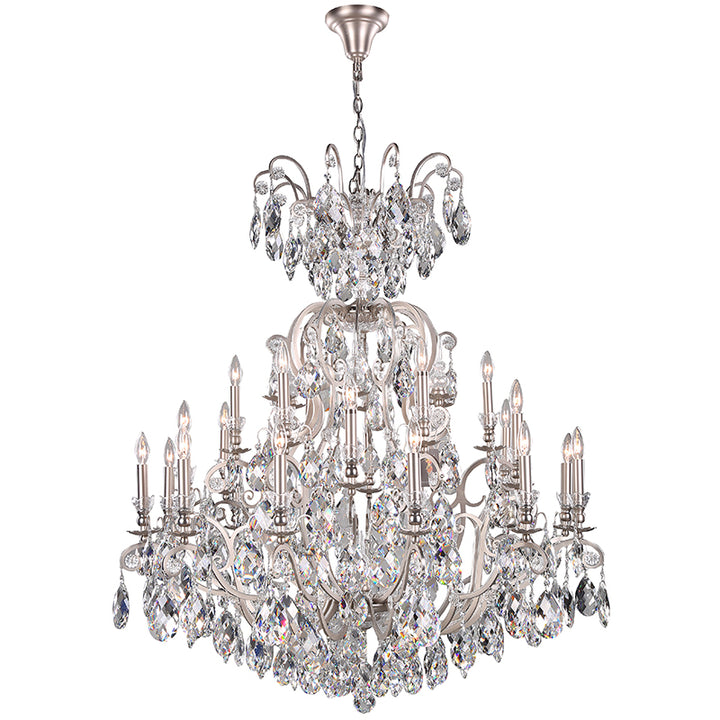 Three Tier Metal Frame Chandelier with Clear Hanging Crystals in Pewter by Bethel