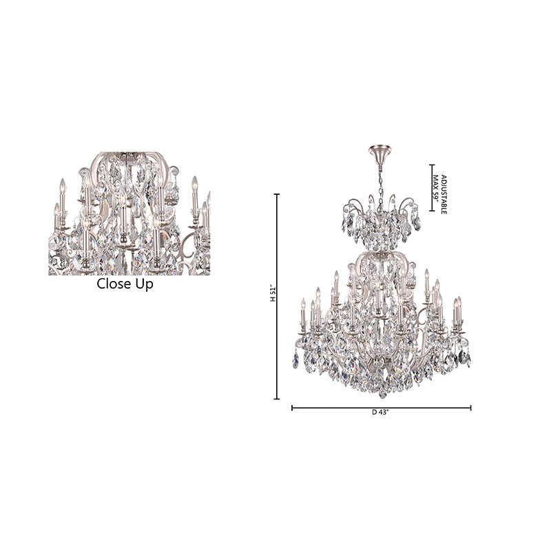 Three Tier Metal Frame Chandelier with Clear Hanging Crystals by Bethel - view 2