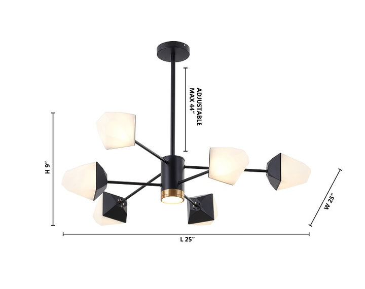 Black Frame LED Ceiling Fixture with White Geometric Acrylic Shades &amp; Gold