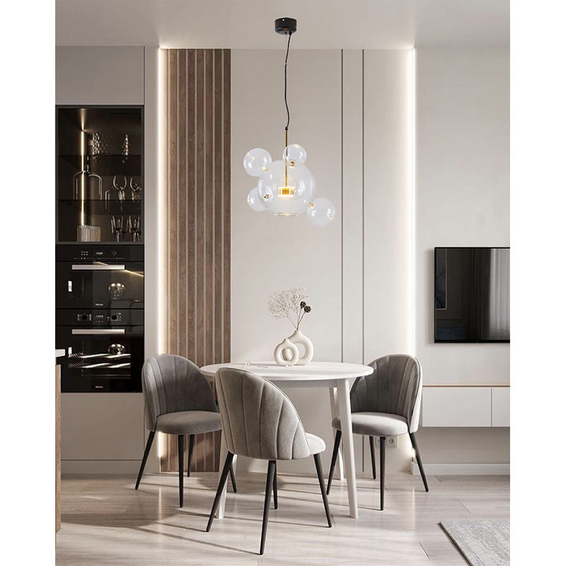 Clear Bubble Glass LED Chandelier with Gold &amp; Black Hardware