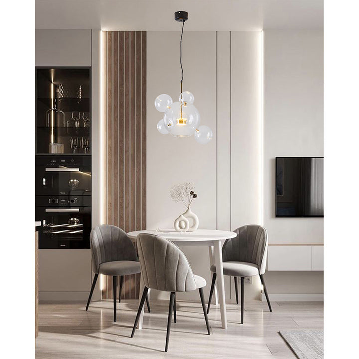 Clear Bubble Glass LED Chandelier with Gold &amp; Black Hardware