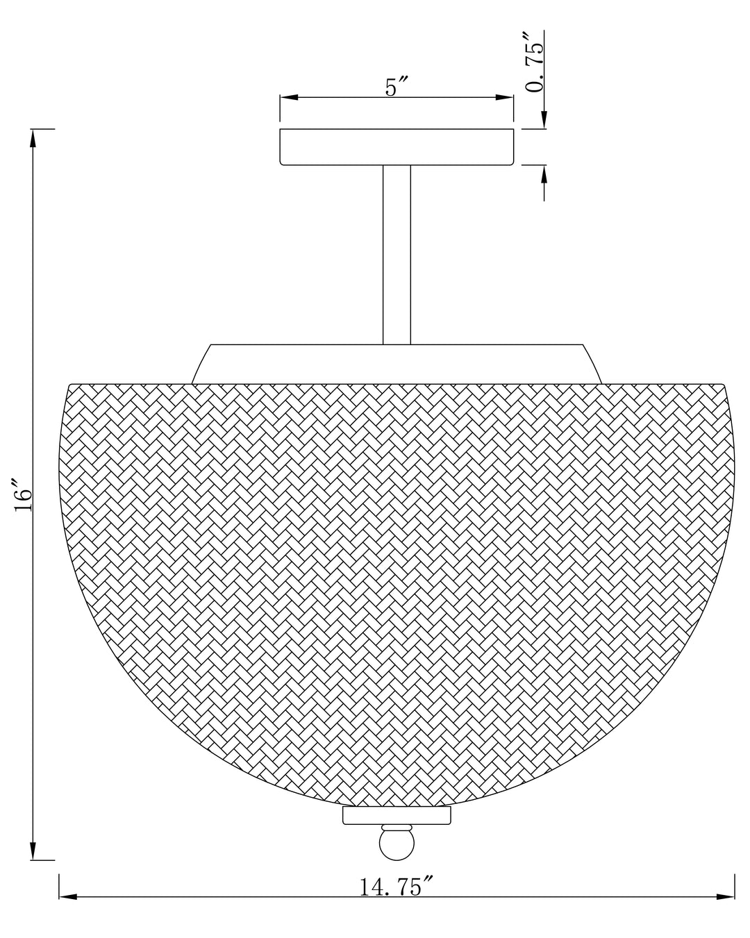 Maldives 2-Light Semi Flush/Pendant dimensions diagram