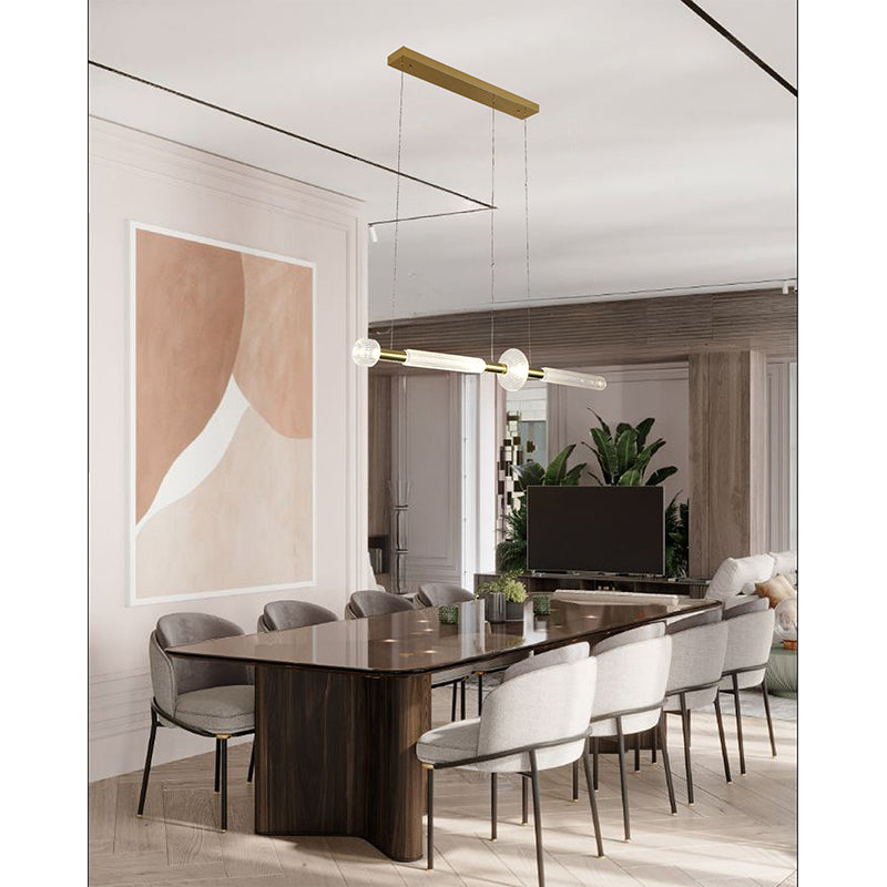 Clear Glass Linear LED Chandelier with Gold Hardware by Bethel - view 7