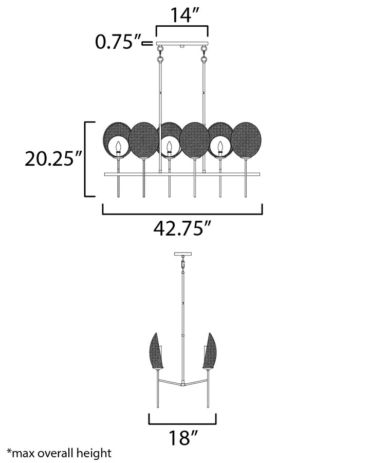 Maldives 6-Light Linear Chandelier dimensions diagram