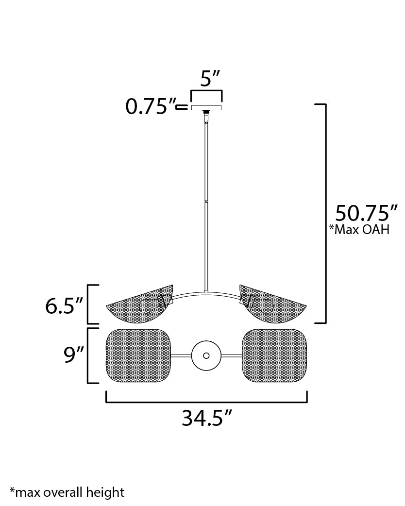 Bonnet 2-Light Chandelier dimensions diagram