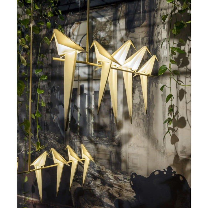 LED Light of White Birds Sitting on a Gold Framed Arm Bird by Bethel - view 7
