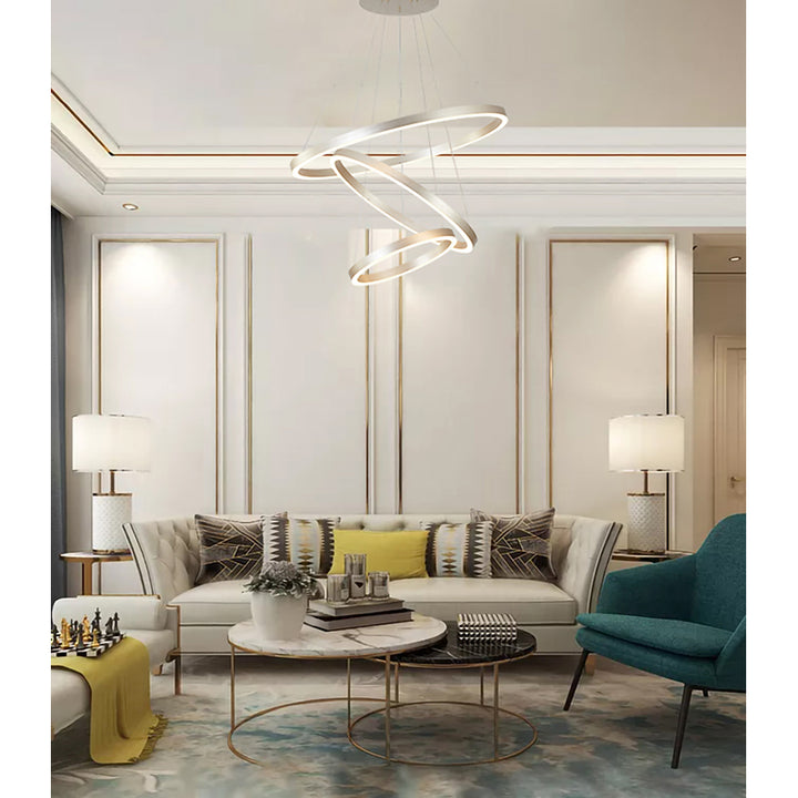 Brushed Nickel Aluminium Frame LED Ceiling Fixture with Three Halo Rings by Bethel - view 7