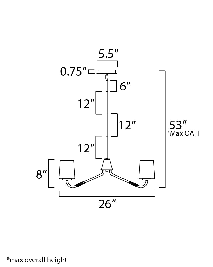 Durham Chandelier dimensions diagram