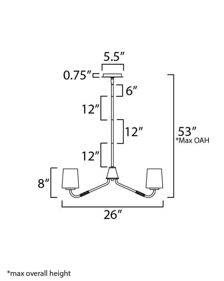 Durham Chandelier dimensions diagram