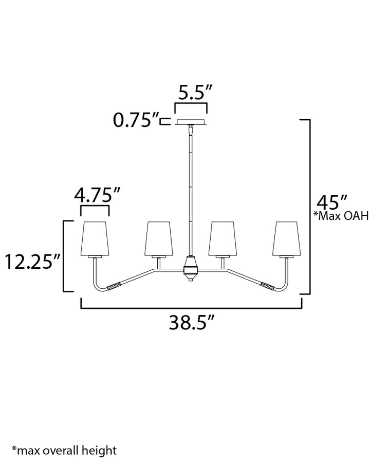Durham 4-Light Linear Chandelier dimensions diagram