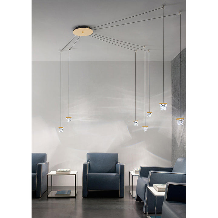Gold Metal Framed Web Chandelier with Hanging Clear Crystal Pendants &amp; Black