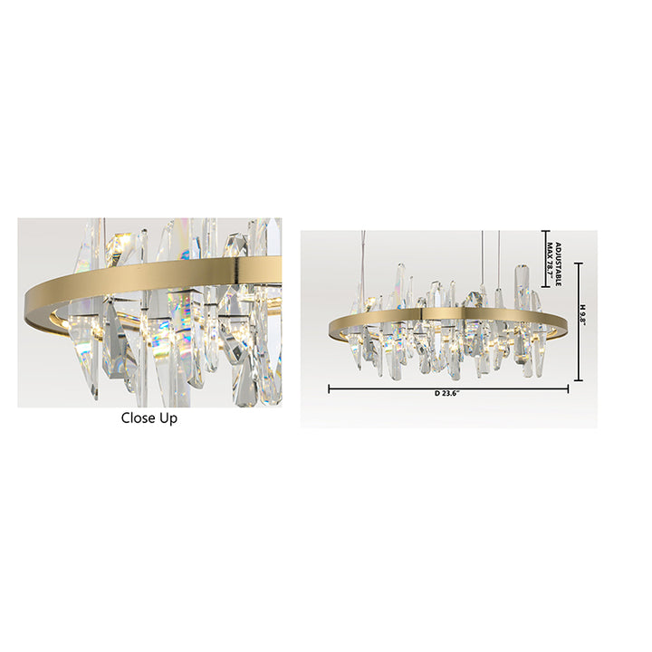 Round Stainless Steel Frame LED Chandelier with Clear Crystal Plaques by Bethel - view 6