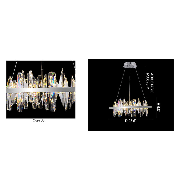 Round Stainless Steel Frame LED Chandelier with Clear Crystal Plaques by Bethel - view 2