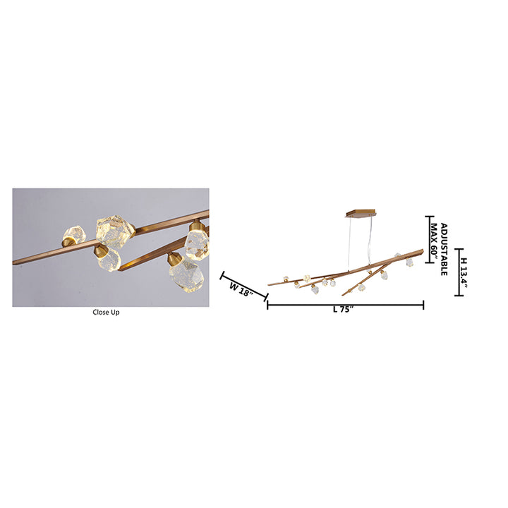 Gold Hairline Finish Branch Chandelier with Clear Bubble Crystal Accents by Bethel - view 7
