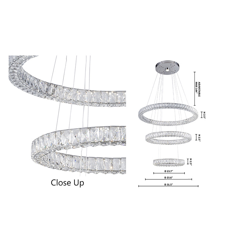 Three Tier LED Chandelier with Clear Crystals &amp; Chrome Hardware