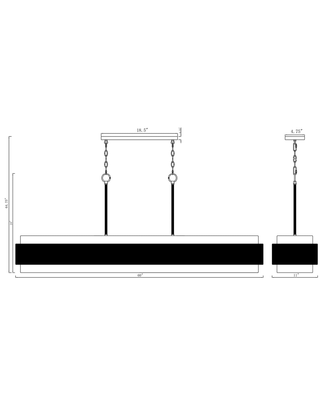 Seacliff 7 Light Linear Pendant dimensions diagram