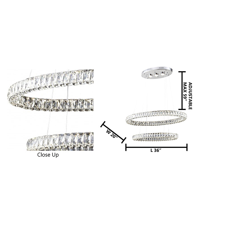 Triple Sided Clear Crystal Double Ring LED Light Fixture with Adjustable Strings by Bethel - view 3