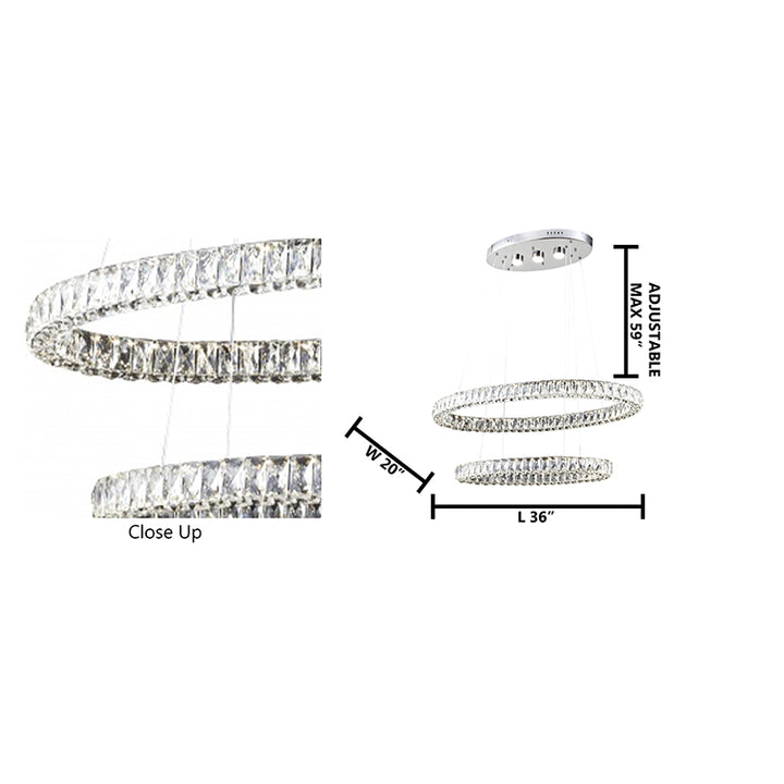 Triple Sided Clear Crystal Double Ring LED Light Fixture with Adjustable Strings by Bethel - view 3