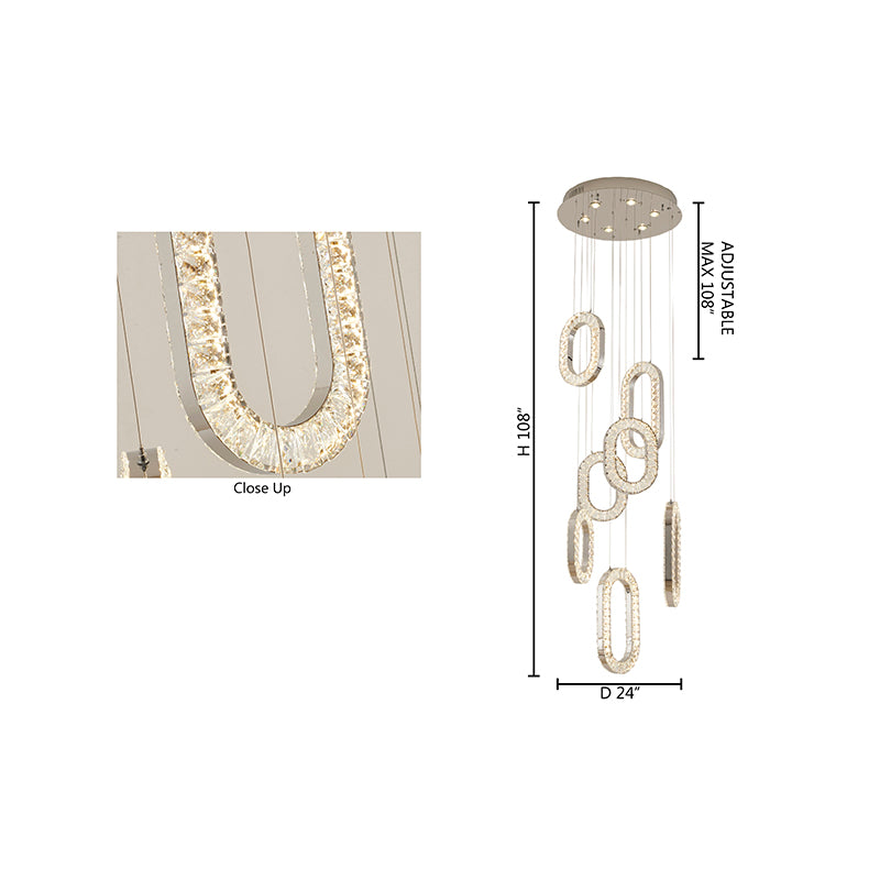 Flushed Frame LED Chandelier with Oval Clear Crystal Hanging Pendants by Bethel - view 2