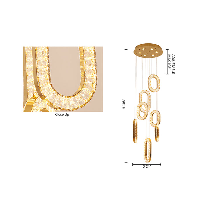 Flushed Frame LED Chandelier with Oval Clear Crystal Hanging Pendants by Bethel - view 4