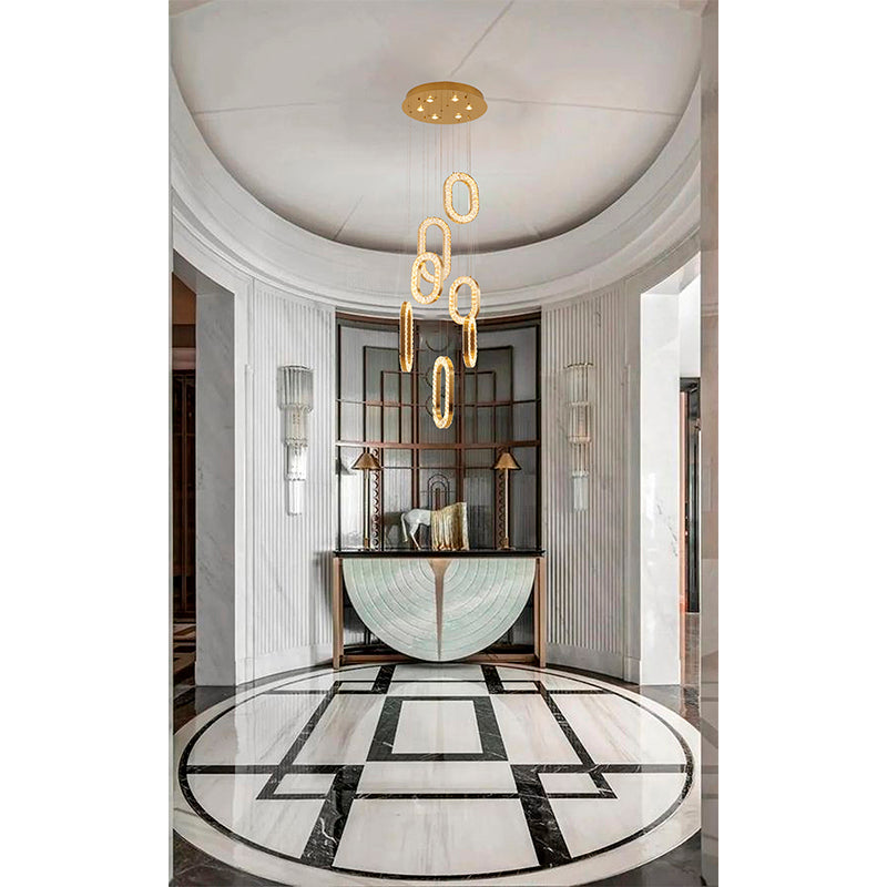 Flushed Frame LED Chandelier with Oval Clear Crystal Hanging Pendants by Bethel - view 5