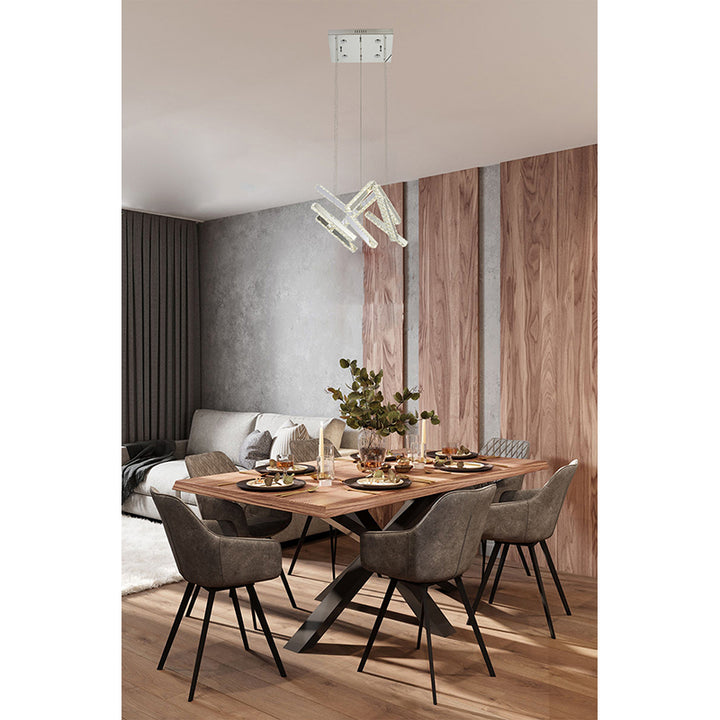 Chrome Flushed Frame LED Chandelier with Hanging Clear Crystal Pendants by Bethel - view 8