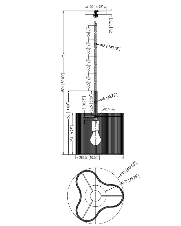Corsica 1-Light Pendant dimensions diagram