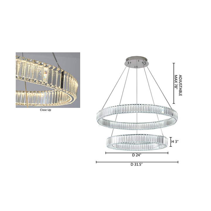 Two Tier Clear Crystal Halo Ring Chandelier with Hardware in Chrome by Bethel