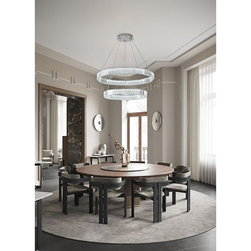Two Tier Clear Crystal Halo Ring Chandelier with Hardware by Bethel - view 2