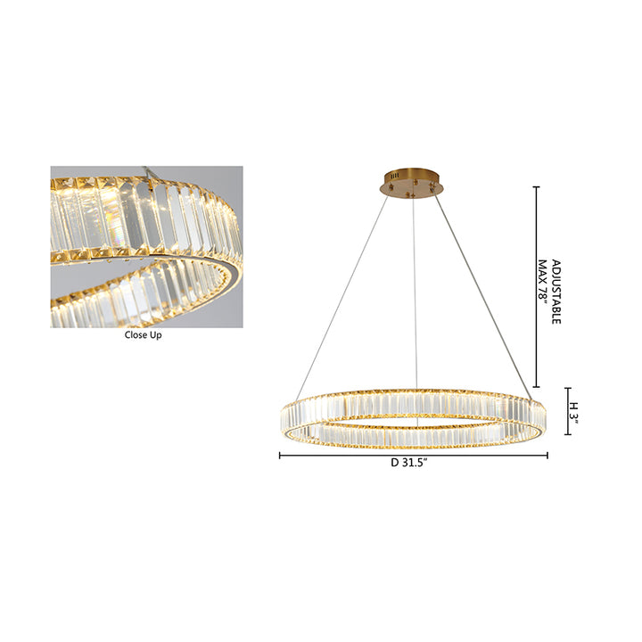 Clear Crystal Halo Chandelier with Hardware in Gold by Bethel