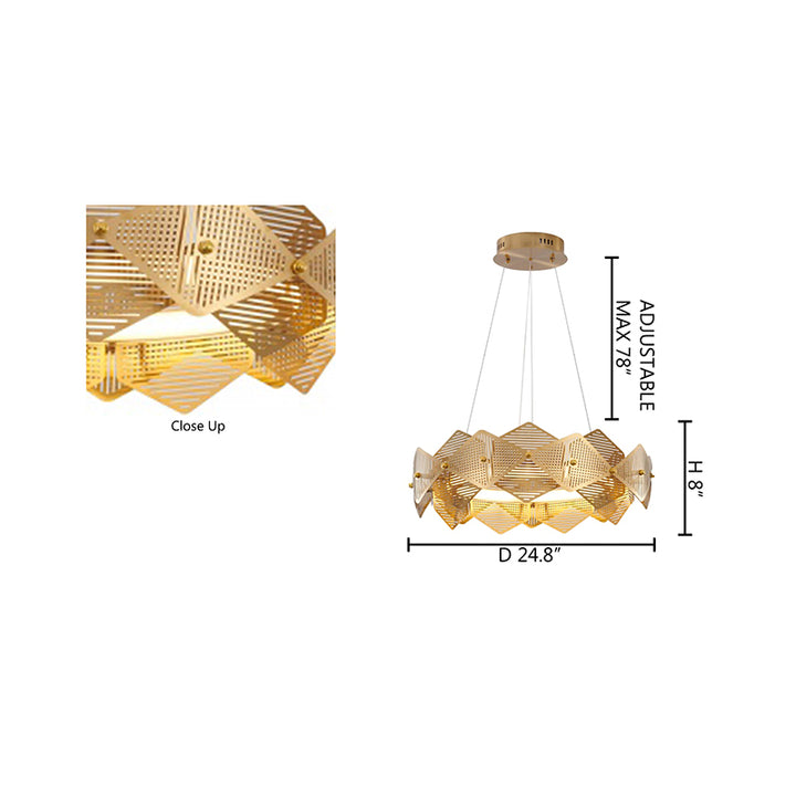 Brass Halo Ring Chandelier with Stainless Steel Cage Frame &amp; Acrylic Diffuser