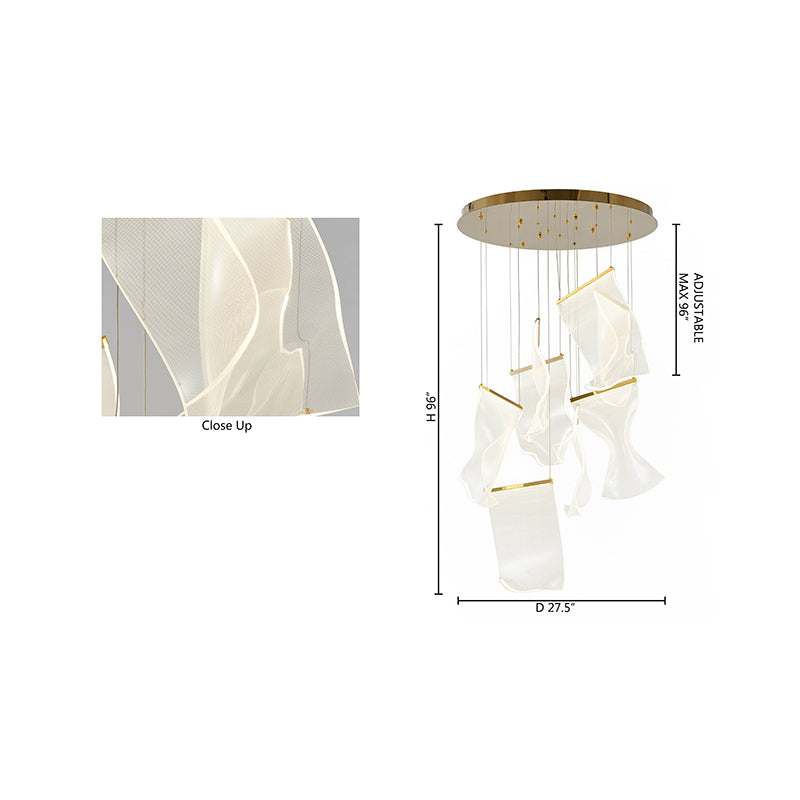 Flushed Chandelier with Acrylic Crumbled Sheet Hanging Pendants in Gold by Bethel
