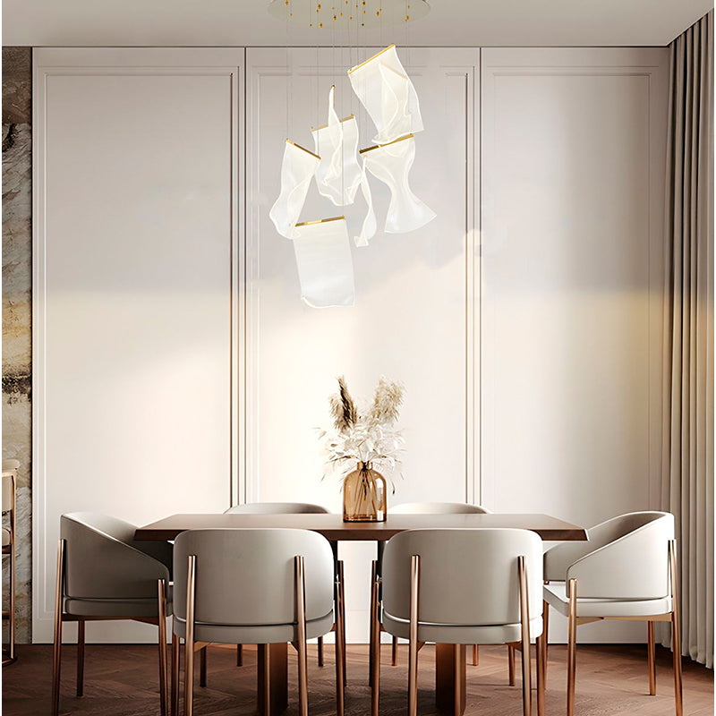 Flushed Chandelier with Acrylic Crumbled Sheet Hanging Pendants by Bethel - view 40