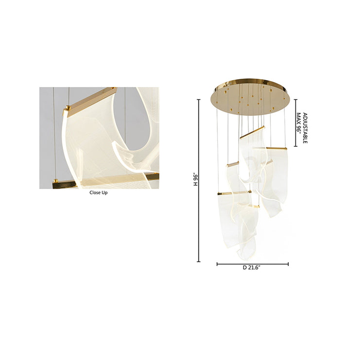 Flushed Chandelier with Acrylic Crumbled Sheet Hanging Pendants in Gold by Bethel